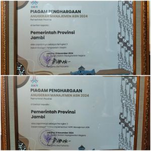 Provinsi Jambi Raih 2 Penghargaan Anugerah Manajemen ASN 2024