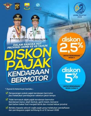 HUT Provinsi Jambi, Bayar Pajak Sebelum Jatuh Tempo Dapat Diskon