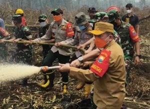 Lagi Al Haris Padamkan Karhutla, Bersama Pangdam TIB Turun ke Kawasan Gambut Londerang